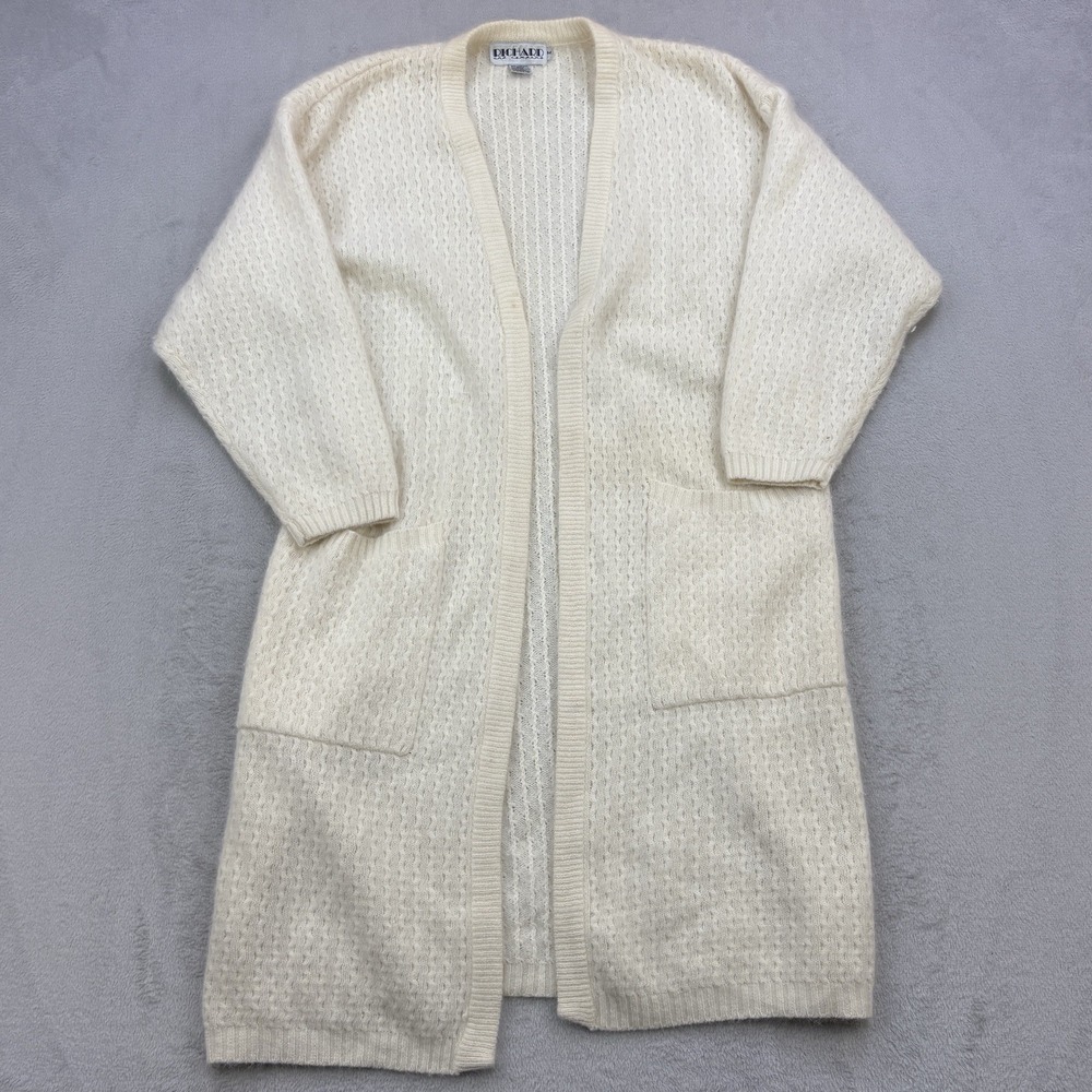 Vintage Richard Cardigan Womens Medium Cream Angora Rabbit Hair Long Duster Open